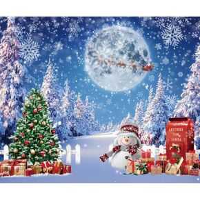 Leowefowa 10x8ft Vinyl Winter Christmas Snowman Backdrop Xmas Tree Snowflake Snow Forest Gifts Background Winter Wonderland Backdrop Baby Shower Birthday Party Holiday Decor Photo Studio Props