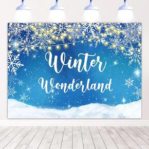 Mocsicka Winter Wonderland Backdrop Winter Snowflakes Baby Shower Birthday Photo Backrops Blue Christmas Glitter Lights Holiday Photography Background (7x5ft)