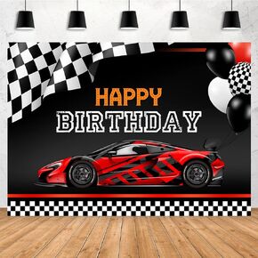 Aperturee Racing Car Happy Birthday Backdrop for Photography 7x5ft Cool Red Car Photo Background Balloons Flags Backgrounds Boy Kid Nursery Toddler Party Decorations Banner Supplies Photo Booth Props