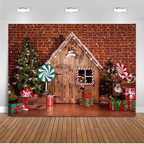 Mocsicka 10x8ft Christmas Photo Backdrop Christmas Wooden House Candy Tree Photoshoot Background Gingerbread House Portrait Photo Studio Booth Photographer Props Backdrop