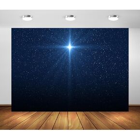 BELECO 7x5ft Fabric Star Night Backdrop Holy Christmas Star Blue Starry Sky Background Christmas Nativity Scene Star of Bethlehem Jesus Birth Background Religious Christian Church Decor Photo Props