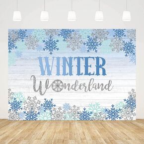7x5ft Winter Wonderland Backdrop for Boy Rustic Wood Blue Snowflakes Photography Background Baby Boy Birthday Baby Shower Party Decorations Winter Photo Banner Props