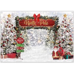 ZTHMOE Fabric 7x5ft Merry Christmas Winter Photography Backdrop North Pole Forest Snow Xmas Tree Background Santa Party Decoration Holiday Photo Banner Props