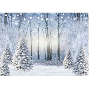 7x5FT Winter Snow Scene Backdrop Winter Forest Photography Backdrop Christmas Tree Snow Scene Decoration Backdrop Christmas Photo Backdrop XY112