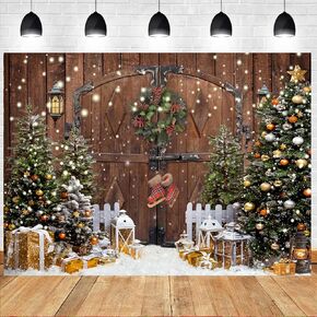 LTLYH 7x5ft Christmas Barn Door Decoration Backdrop Winter Christmas Photography Backdrop Christmas Party Banner Decorations Photo Backdrops Xmas Eve Photo Booth Props Backdrop 285
