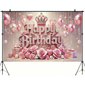 Princess Birthday Party Decorations 70x43 Inch Princess Happy Birthday Photography Background Pink Rose Princess Theme Birthday Banner for Girls Party Decorations Photo Props Backdrop Banner