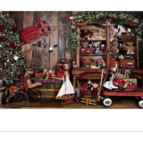 Leowefowa 10x8ft Vinyl Funny Santa's Workshop Backdrop Christmas Tree Backdrop Vintage Wood Xmas Gift Background Christmas Scene Backdrop for Happy New Year Party Decor Photo Booth Props