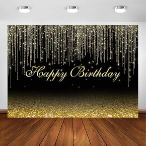 Avezano Glitter Sparkle Dots Happy Birthday Backdrop for Adult Kids Bday Party Photoshoot Photography Background Glitter Bokeh Birthday Party Decoration Photo Booth Backdrops (7x5ft, Black and Silver)
