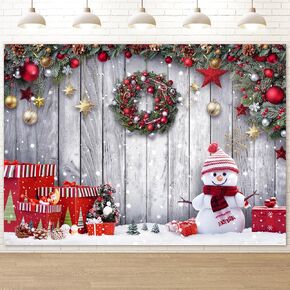7x5ft Christmas Backdrop for Photography Christmas Wood Background Winter Snowman Backdrop Merry Christmas Background New Year Party Christmas Decorations Props, Reusable and Washable