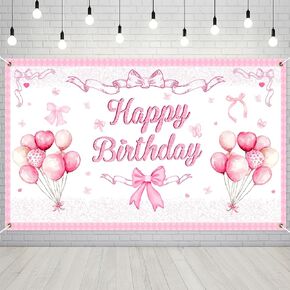 Coquette Birthday Decorations 71 x43 Inches Pink Bow Happy Birthday Backdrop Photography Backgrounds Pink Bachelorette for Girls Cute Coquette Supplies