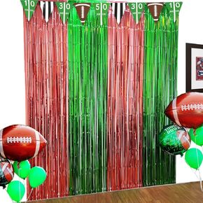 GiftExpress 3 Pk Football Fringe Curtain with Football Banner Photo Booth Prop, Football Photo Backdrop with Banner for Game Day Football Themed Party Decoration, Football Party Decorations