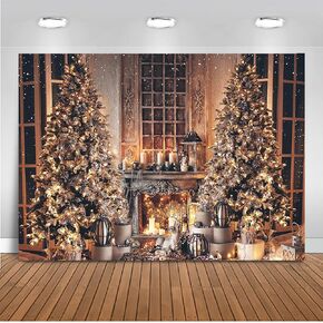 Mocsicka Christmas Photography Backdrops Indoor Night Scene Christmas Tree Backdrop Fireplace Backdrop Holiday Backdrops for Photoshoot Shiny Christmas Photo Backdrop (10x8ft)