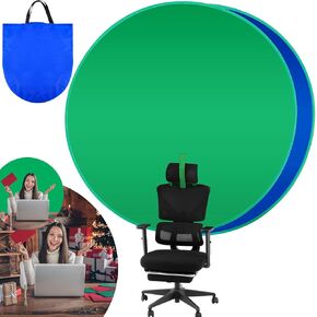 Collapsible Blue Green Screen Backdrop (56") Double Sided Webcam Portable Background for Green Screen Chair with Storage Bag 2 in 1 Pop up Backdrop for Live Streaming Video Meeting
