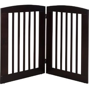 BarkWood Pets Freestanding Pet Gate with Two 24"W x 36"H Folding Wood Panels, Cappuccino