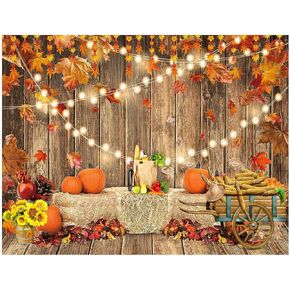 YYNXSY Fall Pumpkin Photography Wood Background Fall Thanksgiving Harvest Hay Leaves Wooden Background Sunflower Maple Baby Shower Background Decoration Party Supplies Photo Booth Props 7X5FT YY-2527