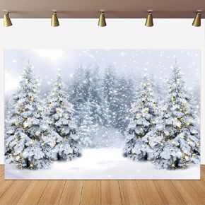 Yeele 10x8ft Winter Wonderland Backdrop Glitter Snowy Forest Landscape Photography Background Winter Snow Natural Scenery Christmas Party Decoration Banner Photo Props