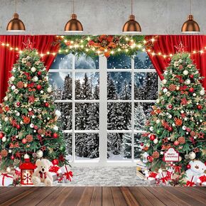 7x5ft Christmas Window Backdrop for Photography Winter Merry Xmas Tree Background Snow Holiday Photobooth Portrait Party Banner Festival Photo Studio Props Supplies ZW-030