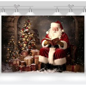Santa Claus Backdrop Winter Snow Christmas Tree Gifts Holiday Party Kids Family Portrait Decoration Backdrops7x5FT