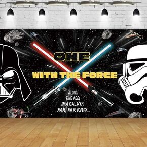 5x3ft One with The Force Backdrop for First Birthday Party Supplies Star Galaxy Wars Theme Happy 1st Birthday Backdrop Alien Monster War First Birthday Banner