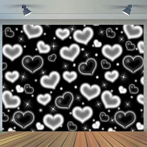 CYLYH 7x5FT Black Heart Photo Backdrop 90s Backdrops for Photoshoot Valentine's Day Backdrop Women Men Happy Birthday Photography Background Banner D853