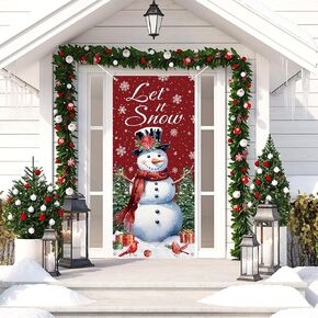 Christmas Snowman Door Cover 6.5x3 ft Merry Christmas Door Decoration Cute Photography Background Winter Snowflakes Snowman Banner for Xmas Indoor Outside Front Door Farmhouse Party