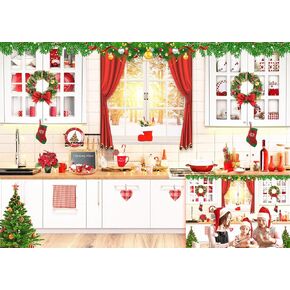 7X5FT عيد الميلاد المطبخ خلفية النسيج عيد الميلاد صورة الطبخ خلفية راية للصور الفوتوغرافية، خلفية مطبخ عيد الميلاد للعائلة عطلة الطرف لوازم صور الدعائم