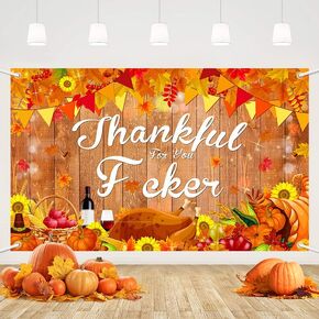 MEHOFOND Fall Happy Friendsgiving Party Backdrop, Thanksgiving Decorations, Thankful for You Banner, Autumn Pumpkin Decoration, Fall Thanksgiving Friends Party Decorations 5.9x3.6ft