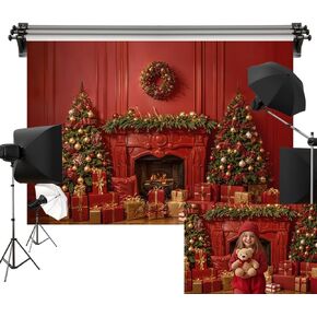 Kate 8x8ft/2.5x2.5m Christmas Backdrop Red Wall Fireplace Xmas Tree Gifts Photo Background Photography Studio Props
