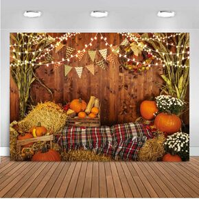 7X5FT Thanksgiving Backdrop Rustic Wood Floor Barn Harvest Backdrops Fall Pumpkin Maple Leaf Sunflower Baby Portrait Party Decoration Photo Studio Booth Props Photography Background DH-209