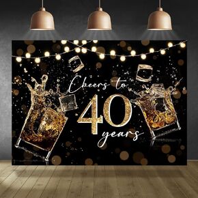 40th Birthday Backdrop Black Gold Cheers to 40 Years Boheh Celebration Photography Background for Adult Birthday Fabulous 40 Bday Party Decoration Supplies Banner Photo Booth Studio Prop 7x5ft