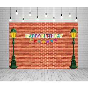 7x5ft Red Brick Wall Street Backdrop Cartoon Photography Backdrops Happy Birthday Party Background Party Decors Decorations Baby Shower Table Banner Background