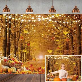 Fall Thanksgiving Photography Backdrop 7x5ft Fall Photo Backdrop Autumn Forest Leaves Pumpkins Photography Background Thanksgiving Harvest Pumpkin Photo Background 010