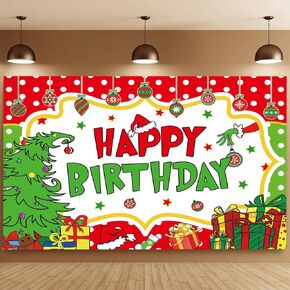 Merry Grinchmas Decoration Banner Happy Birthday Backdrop Christmas Birthday Party Photography Decorations for Kid Birthday Party Banner Grinchmas Party Decoration Supplies 7x5ft