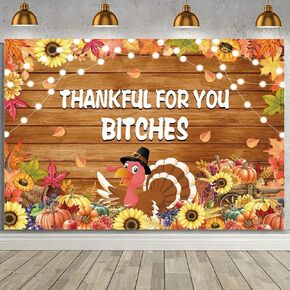 MEHOFOND 7x5ft Friendsgiving Backdrop Happy Thanksgiving Thankful for You Party Decorations Banner Autumn Pumpkin Turkey Maple Leaf Sunflower Day Party Photography Background Banner Supplies