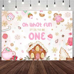 7x5ft Christmas 1st Birthday Backdrop Oh What Fun it is to Be One for Girl Birthday Party Decoration Banner Winter Xmas Christmas 1st Birthday Party Supplies Photography Background