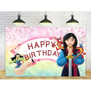 Pink Backdrop for Princess Birthday Party Decorations Mulan Background for Baby Shower Party Cake Table Decorations Supplies Mulan Theme Banner 5x3ft