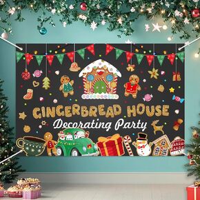 Gingerbread House Decorating Party Backdrop Banner Gingerbread Man Theme Decor for Boys Girls Birthday Holiday Candyland Party Decorations Photo Studio Props Supplies 72x43in-BECKTEN