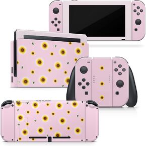Tacky Design Sunflowers Skin Compatible with Nintendo Switch Skin Wrap Cover, Pink Skin for Nintendo Switch Stickers, Premium Vinyl 3M Full Wrap Decal, Compatible with Joy-Con, Console, Dock