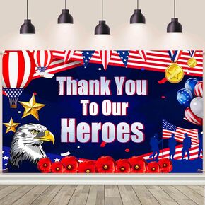 Thank You to Our Heroes Backdrop Patriotic Happy Veterans Day Decorations Thank You Veterans Banner Veterans Memorial National Day Party Supplies 70.8 x 43.3 inch