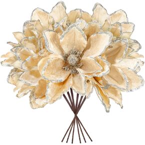 8 Pcs 11.8'' Large Christmas Magnolia Christmas Glitter Flowers Artificial Poinsettia Velvet Magnolia Ornaments for Christmas Tree Decorations Fold Floral Decor for Home Centerpiece(Red)