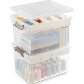 Citylife 17 QT Plastic Storage Box with Removable Tray Craft Organizers and Storage Clear Storage Container for Organizing Bead, Tool, Sewing, Playdoh, Grey