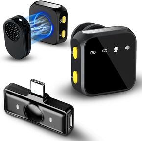Wireless Lavalier Microphone for iPhone15 & Android USB-C, Mini Microphone with Noise Reduction &2.4G Low Latency, wireless microphones for Video,Vlog,TikTok,YouTube,Interviews,Live Streaming (USB-C)