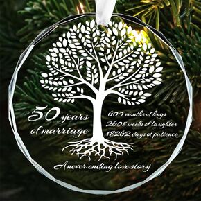 25th Wedding Anniversary Ornament 25th Anniversary Decorations Gift for Married Friends 25 Year Anniversary Marriage Gifts for Couple Parents 25th Wedding Anniversary Round Glass Ornament