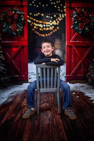 Kate Christmas Barn Backdrop Christmas Trees and Lights Background Winter Night Red Door Photo Background Studio Props,10x6.5ft in Saudi Arabia
