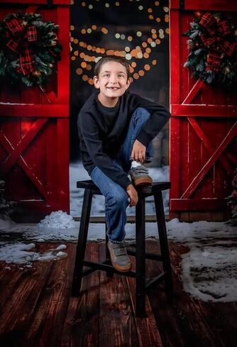 Kate Christmas Barn Backdrop Christmas Trees and Lights Background Winter Night Red Door Photo Background Studio Props,10x6.5ft in Saudi Arabia