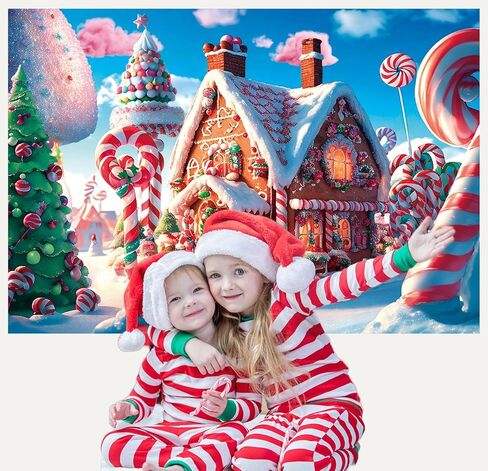 IADIUENOG 7x5ft Christmas Candy House Backdrop Christmas Gingerbread House Cane Lollipop Pine Snowflake Cover Children Christmas Background Sweetest Day Candy Town Winter Party Banner in Saudi Arabia