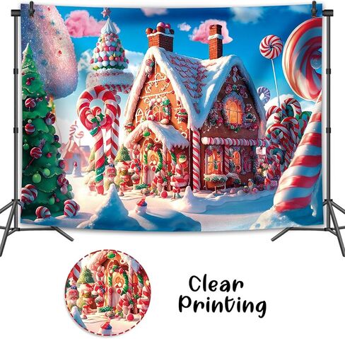IADIUENOG 7x5ft Christmas Candy House Backdrop Christmas Gingerbread House Cane Lollipop Pine Snowflake Cover Children Christmas Background Sweetest Day Candy Town Winter Party Banner in Saudi Arabia
