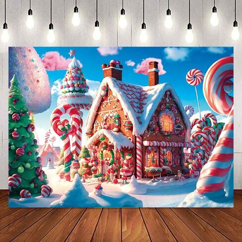 IADIUENOG 7x5ft Christmas Candy House Backdrop Christmas Gingerbread House Cane Lollipop Pine Snowflake Cover Children Christmas Background Sweetest Day Candy Town Winter Party Banner in Saudi Arabia