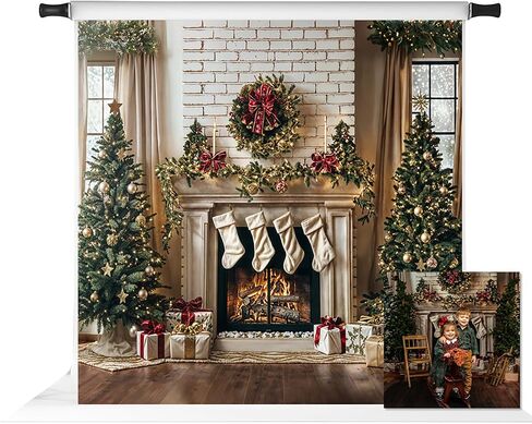 Kate Christmas Fireplace Photography Backdrops for Mini Session Window Family Backgrounds Christmas Brick Professional Photo Backdrops for Family Holiday Party, 10x10ft in Saudi Arabia