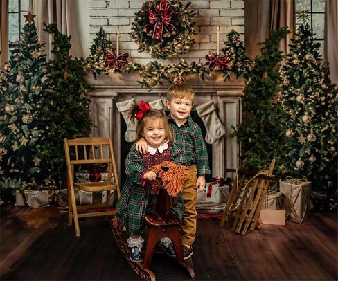 Kate Christmas Fireplace Photography Backdrops for Mini Session Window Family Backgrounds Christmas Brick Professional Photo Backdrops for Family Holiday Party, 10x10ft in Saudi Arabia